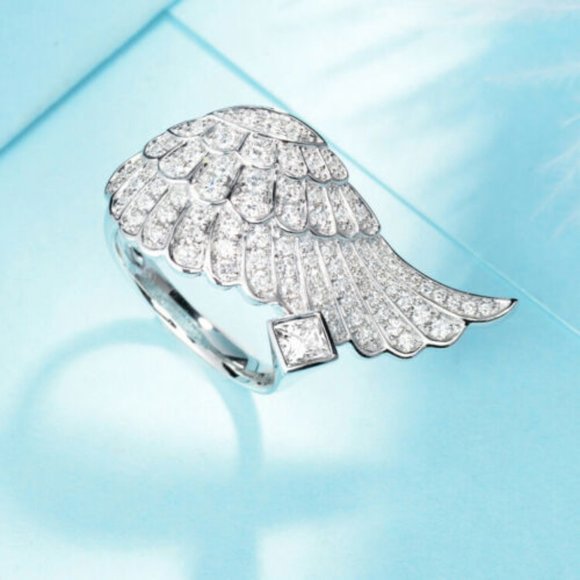 Feather 925  Silver  White Sapphire Ring - Picture 4 of 10